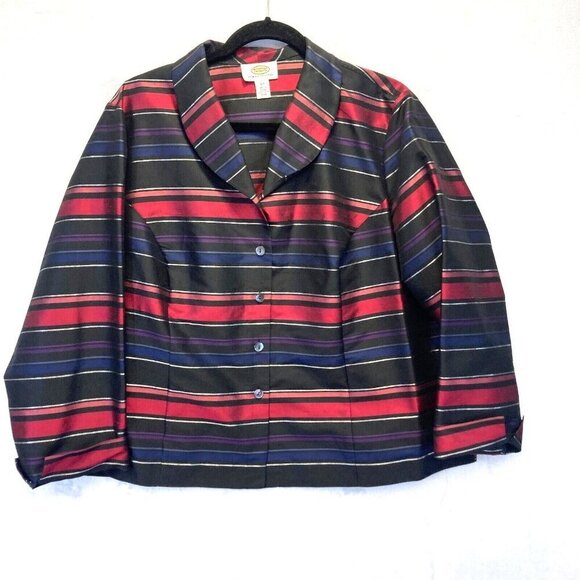 TALBOTS Silk Holiday Blouse Size 16WP 16P Petite Striped Sparkly Button Up Top - Picture 1 of 14